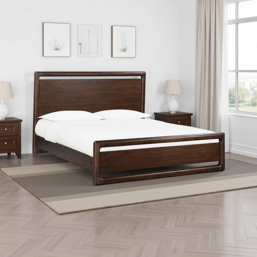 Vipe California King Platform Bed, Cutout Design, Modern Brown Acacia Wood