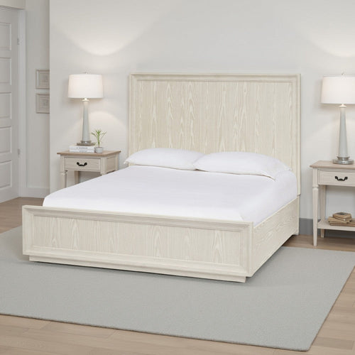 Maxi California King Platform Bed, High Headboard, Wire Brushed Wood, Beige