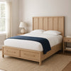 Dory King Size Bed, Panel Vertical Wood Bar Headboard, Light Brown Acacia