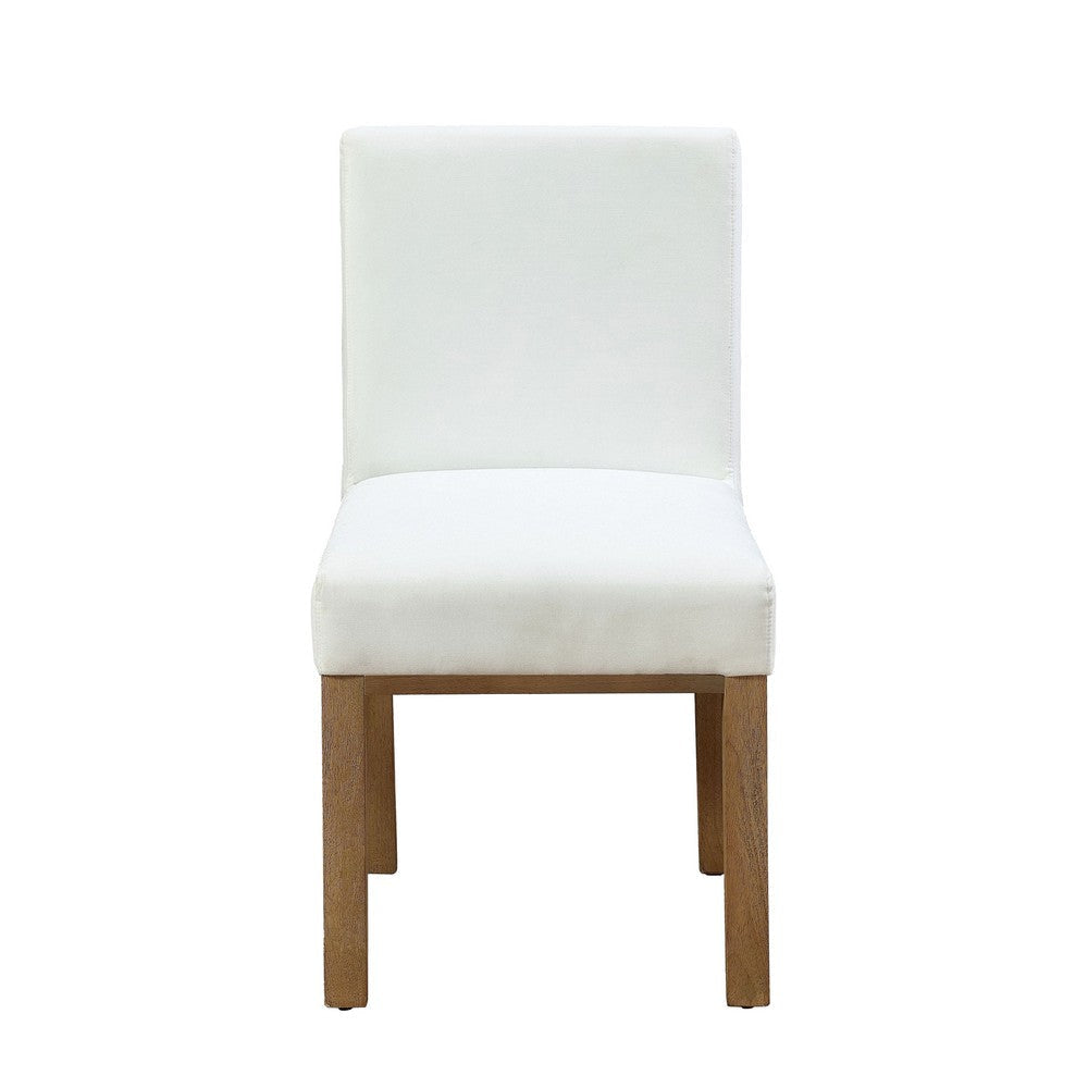 Rux 19 Inch Dining Chair White Polyester Wood Legs Set of 2 White Brown BM308488