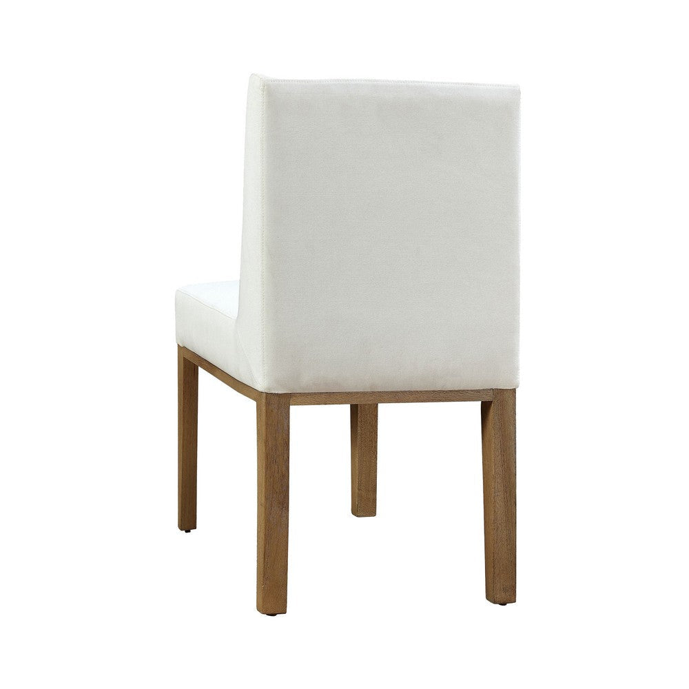 Rux 19 Inch Dining Chair White Polyester Wood Legs Set of 2 White Brown BM308488