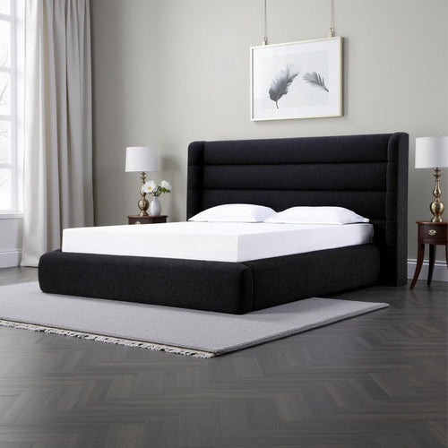 Mase Full Platform Bed, Boucle Upholstery, Wingback Headboard, Gray