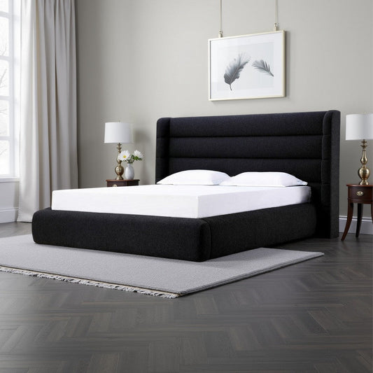 Mase Full Platform Bed, Boucle Upholstery, Wingback Headboard, Gray