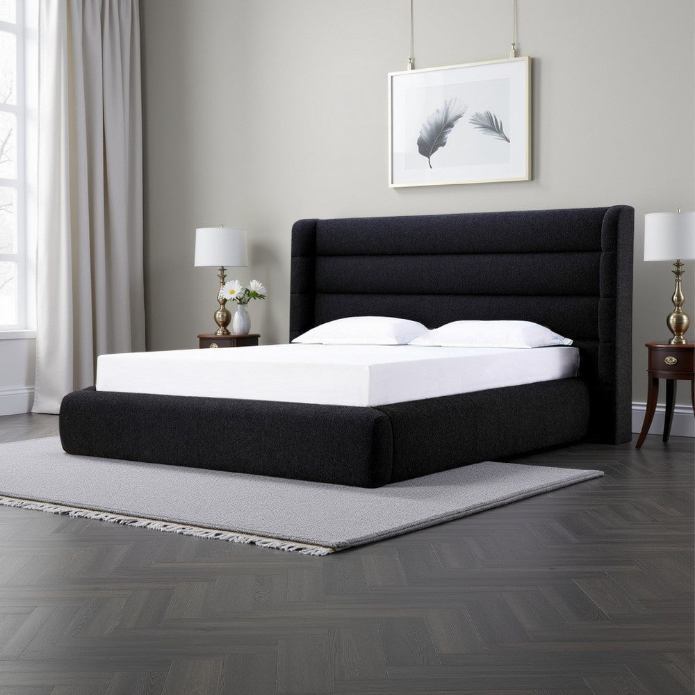 Mase Full Platform Bed, Boucle Upholstery, Wingback Headboard, Gray