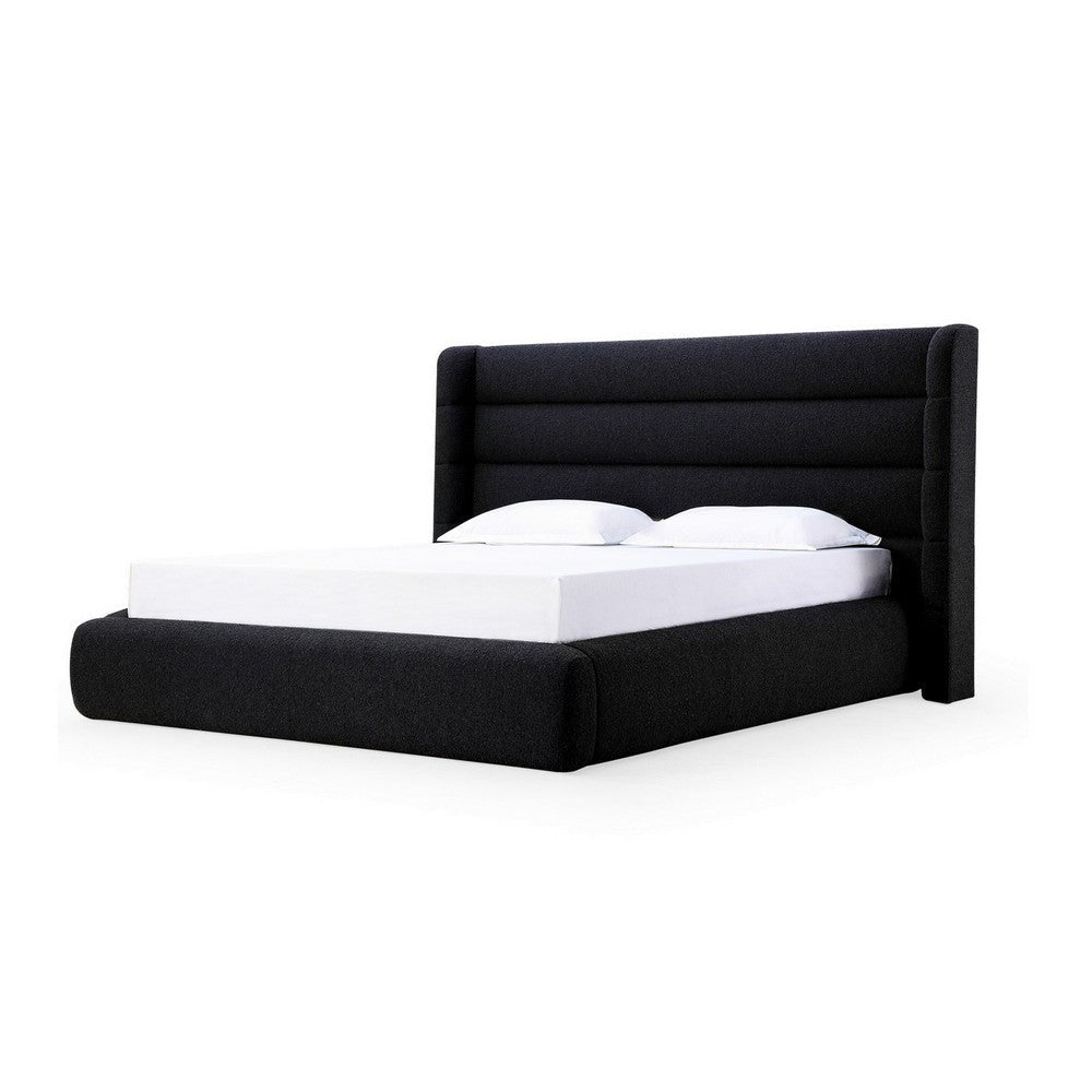 Mase Full Platform Bed, Boucle Upholstery, Wingback Headboard, Gray