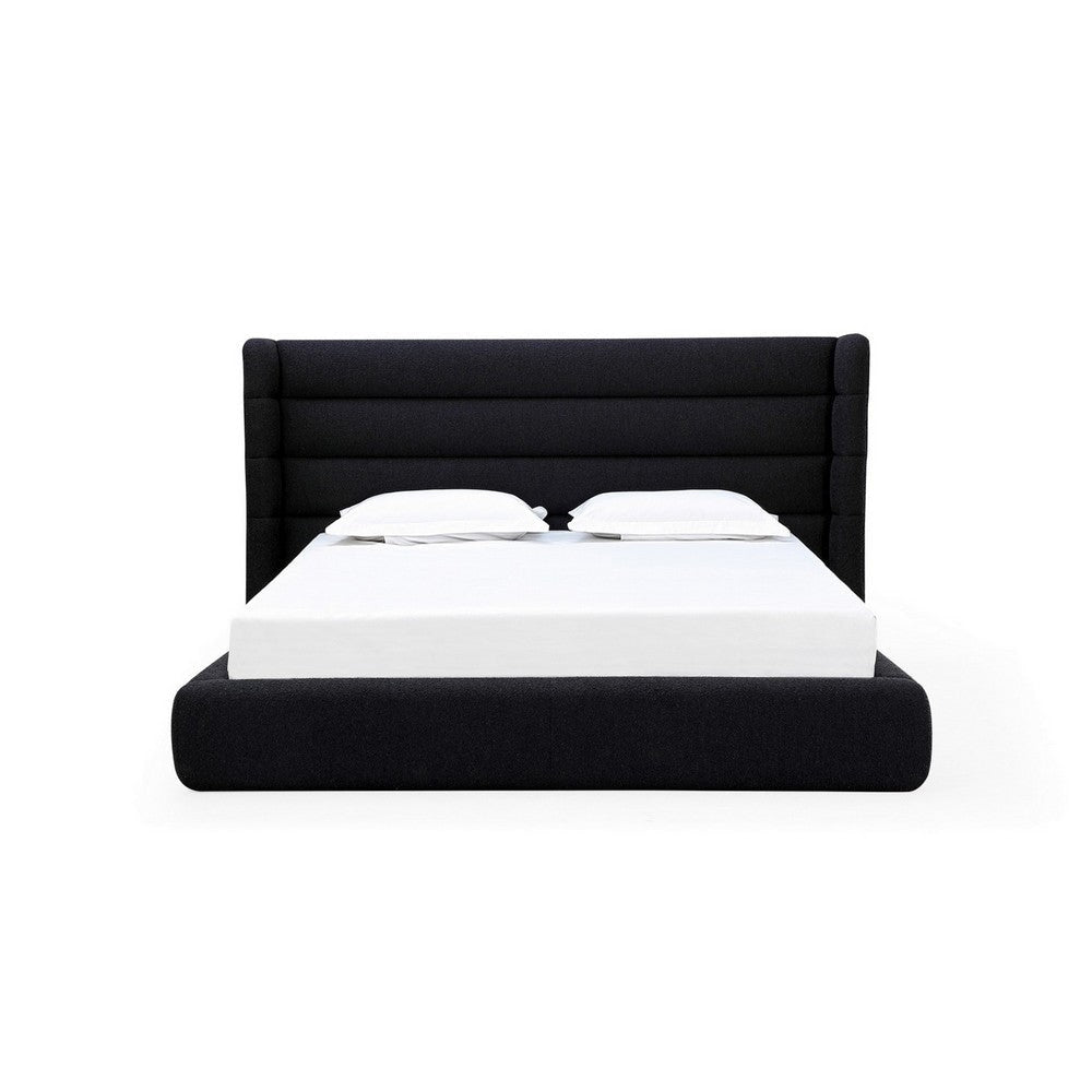 Mase Queen Platform Bed Boucle Upholstery Wingback Headboard Gray