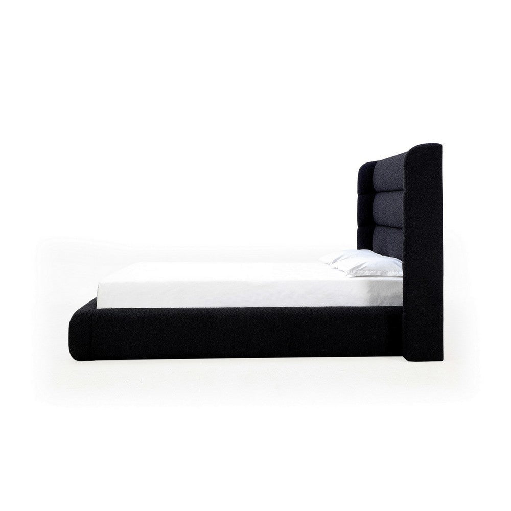 Mase Queen Platform Bed Boucle Upholstery Wingback Headboard Gray