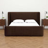 Baca Queen Platform Bed, Velvet Upholstery, Wingback Headboard, Brown