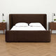 Baca Queen Platform Bed, Velvet Upholstery, Wingback Headboard, Brown