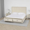 Maxi Queen Size Platform Bed, 2 Storage Drawers, High Headboard, Beige Wood