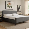 Cave King Bed, Velvet Upholstery, Square Posts, Gray Mahogany Mahogany Wood