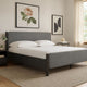 Cave King Bed, Velvet Upholstery, Square Posts, Gray Mahogany Mahogany Wood