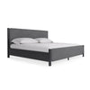 Cave Queen Bed, Velvet Upholstery, Squared Posts, Dark Gray Mahogany Wood