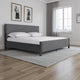 Cave Queen Bed, Velvet Upholstery, Squared Posts, Dark Gray Mahogany Wood