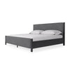 Cave Full Bed Velvet Upholstery Squared Posts Dark Gray Mahogany Wood