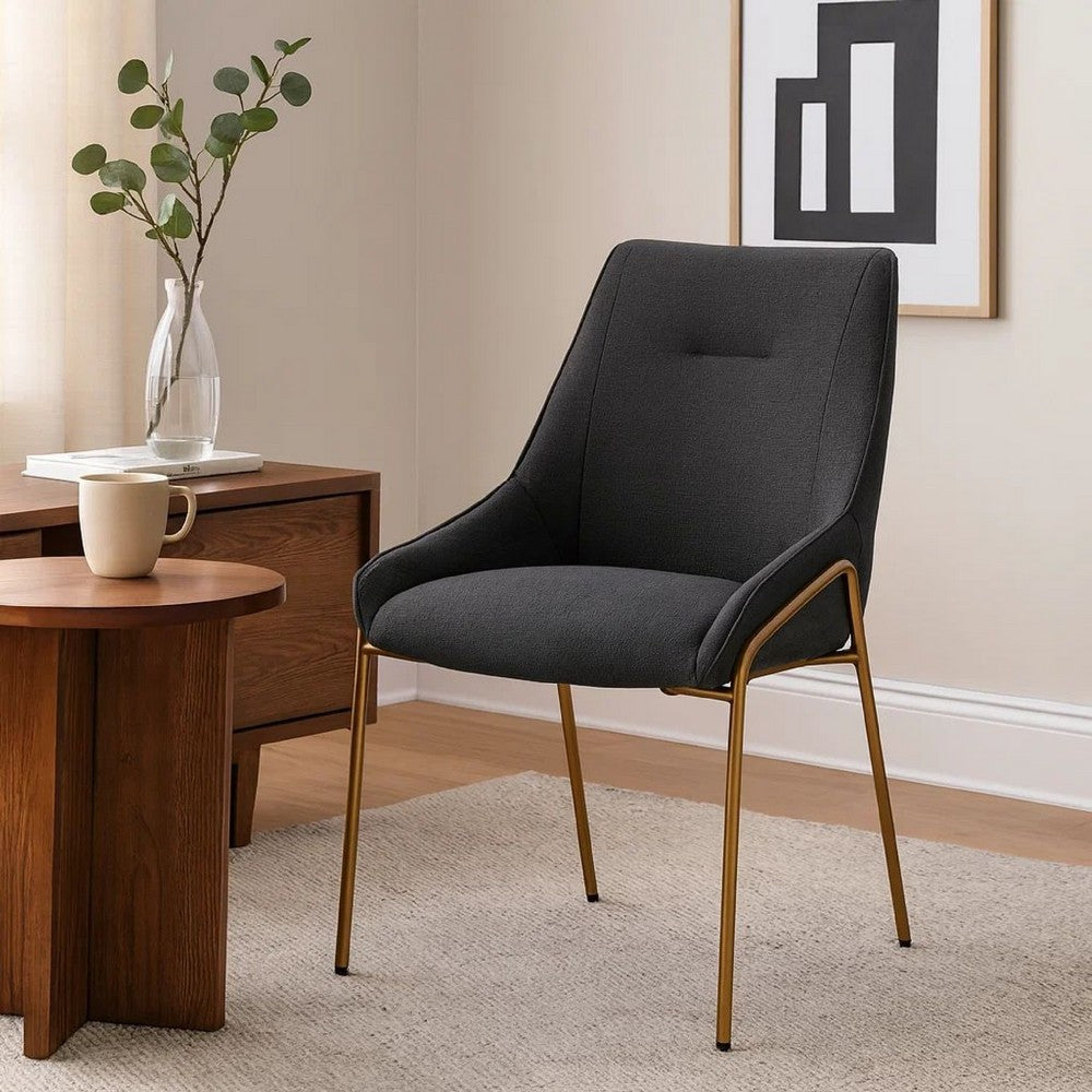 Rise 21 Inch Dining Chair, Boucle Upholstery, Set of 2, Metal Legs, Gray, Bronze