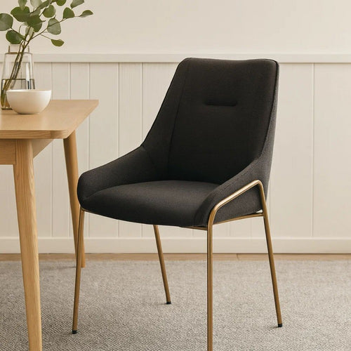 Rise 21 Inch Dining Chair, Boucle Upholstery, Set of 2, Metal Legs, Gray, Bronze