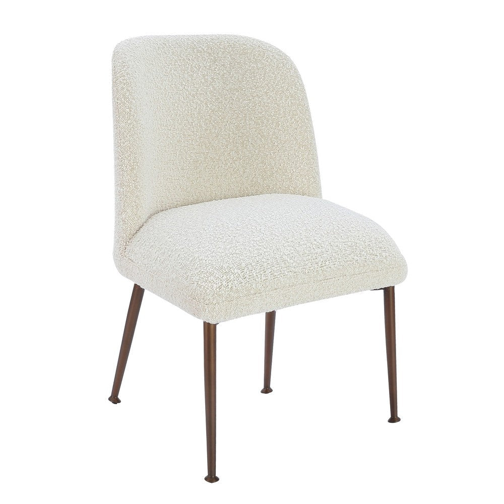 Zame 20 Inch Dining Chair, Soft White Boucle Fabric, Set of 2, Curved Back