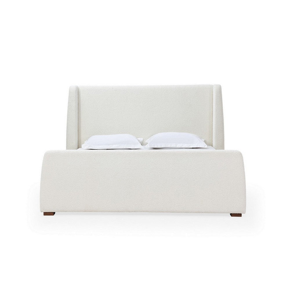 Mosi Queen Platform Bed Wingback Headboard White Boucle Fabric Upholstery BM308510
