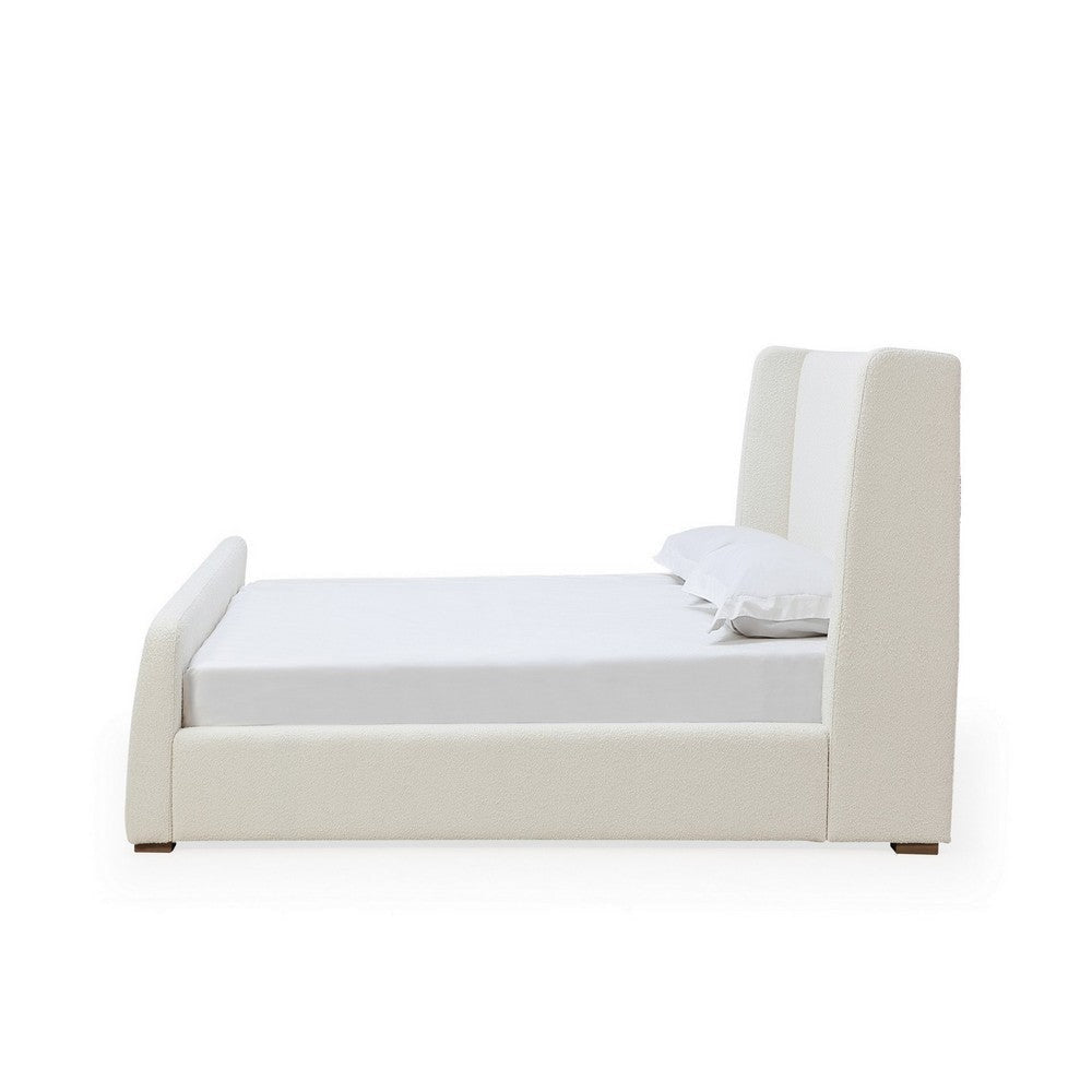 Mosi Queen Platform Bed Wingback Headboard White Boucle Fabric Upholstery BM308510