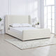 Mosi Queen Platform Bed, Wingback Headboard, White Boucle Fabric Upholstery
