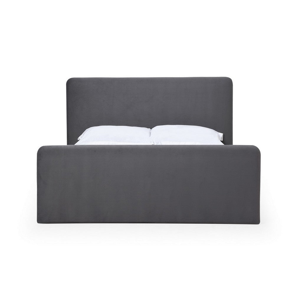 Cave King Size Platform Bed Soft Velvet Upholstered Charcoal Gray
