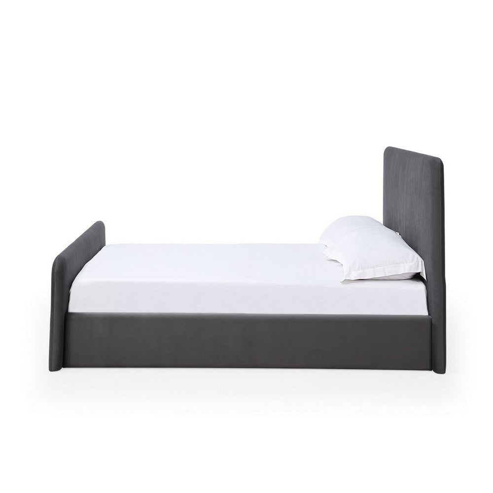Cave King Size Platform Bed Soft Velvet Upholstered Charcoal Gray