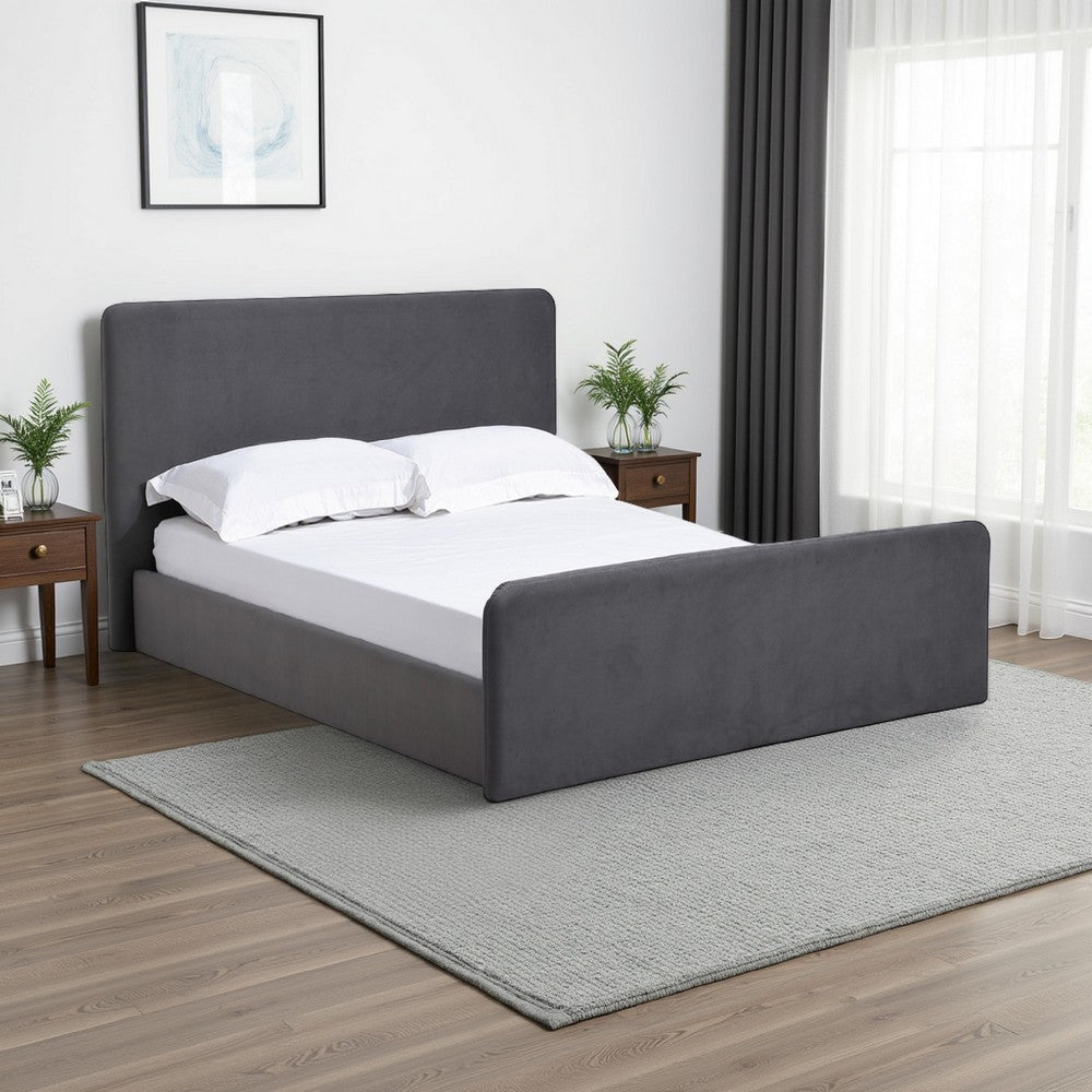 Cave California King Size Platform Bed, Velvet Upholstered, Charcoal Gray