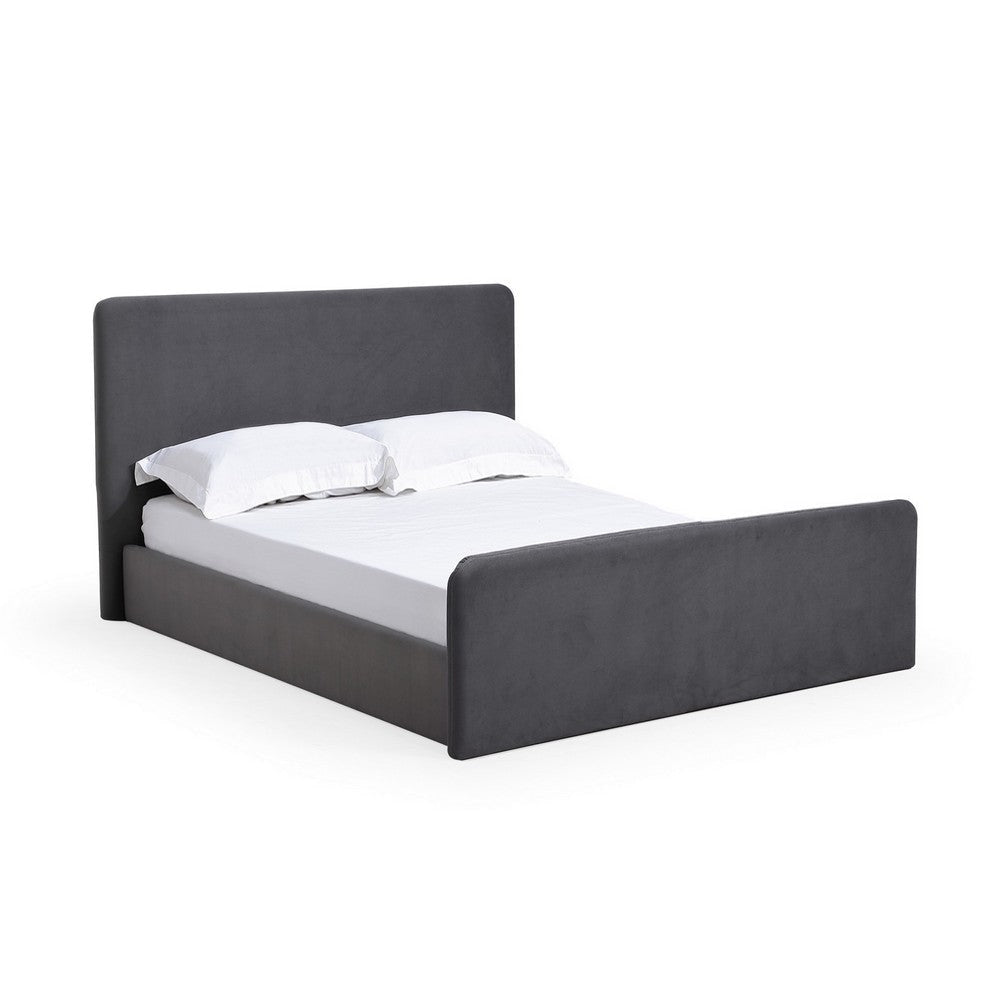 Cave California King Size Platform Bed, Velvet Upholstered, Charcoal Gray