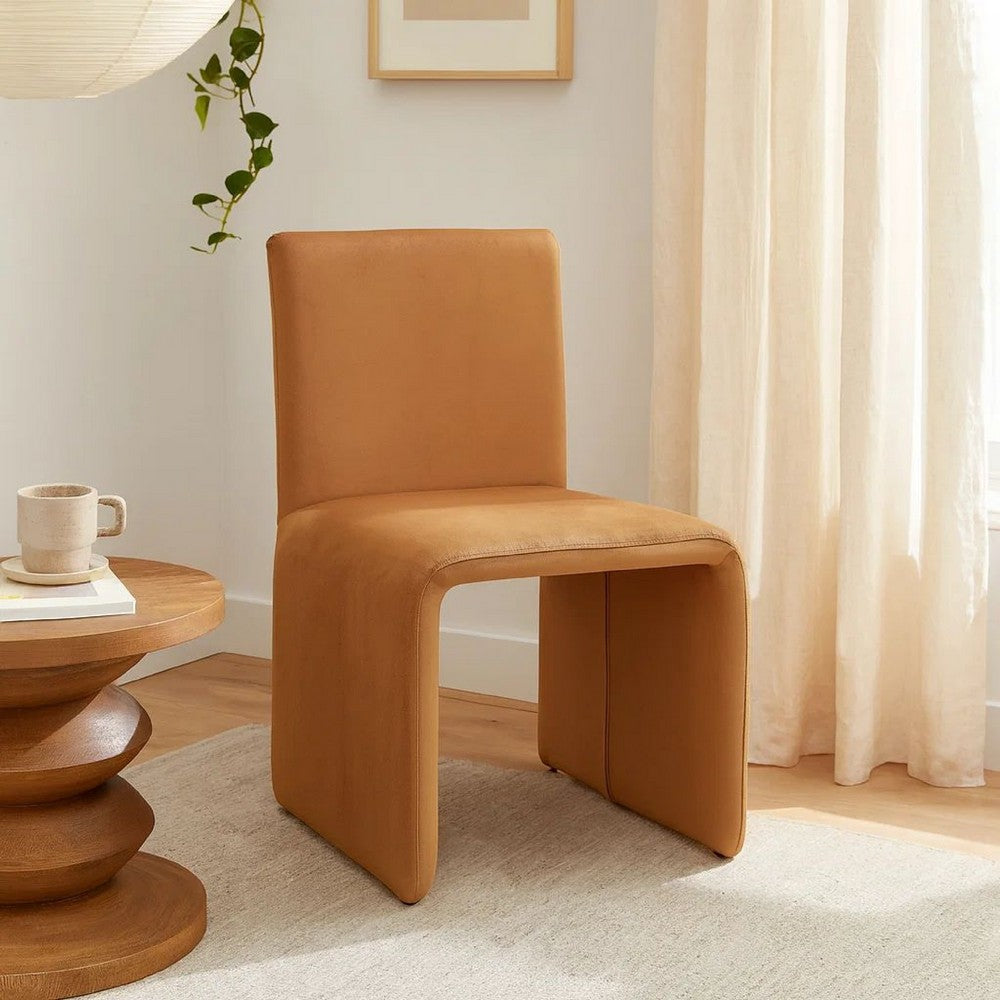 Winny 20 Inch Dining Chair, Waterfall Seat, Set of 2, Velvet Upholstery, Brown