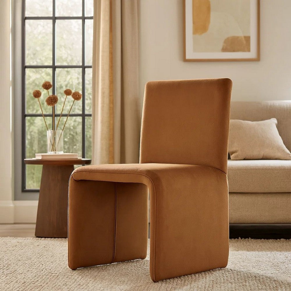 Winny 20 Inch Dining Chair, Waterfall Seat, Set of 2, Velvet Upholstery, Brown