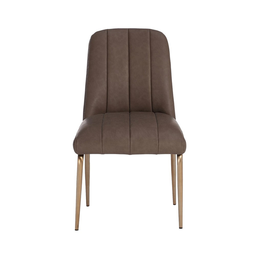 Rise 19 Inch Dining Chair Set of 2 Soft Faux Leather Seat Metal Legs Brown BM308517