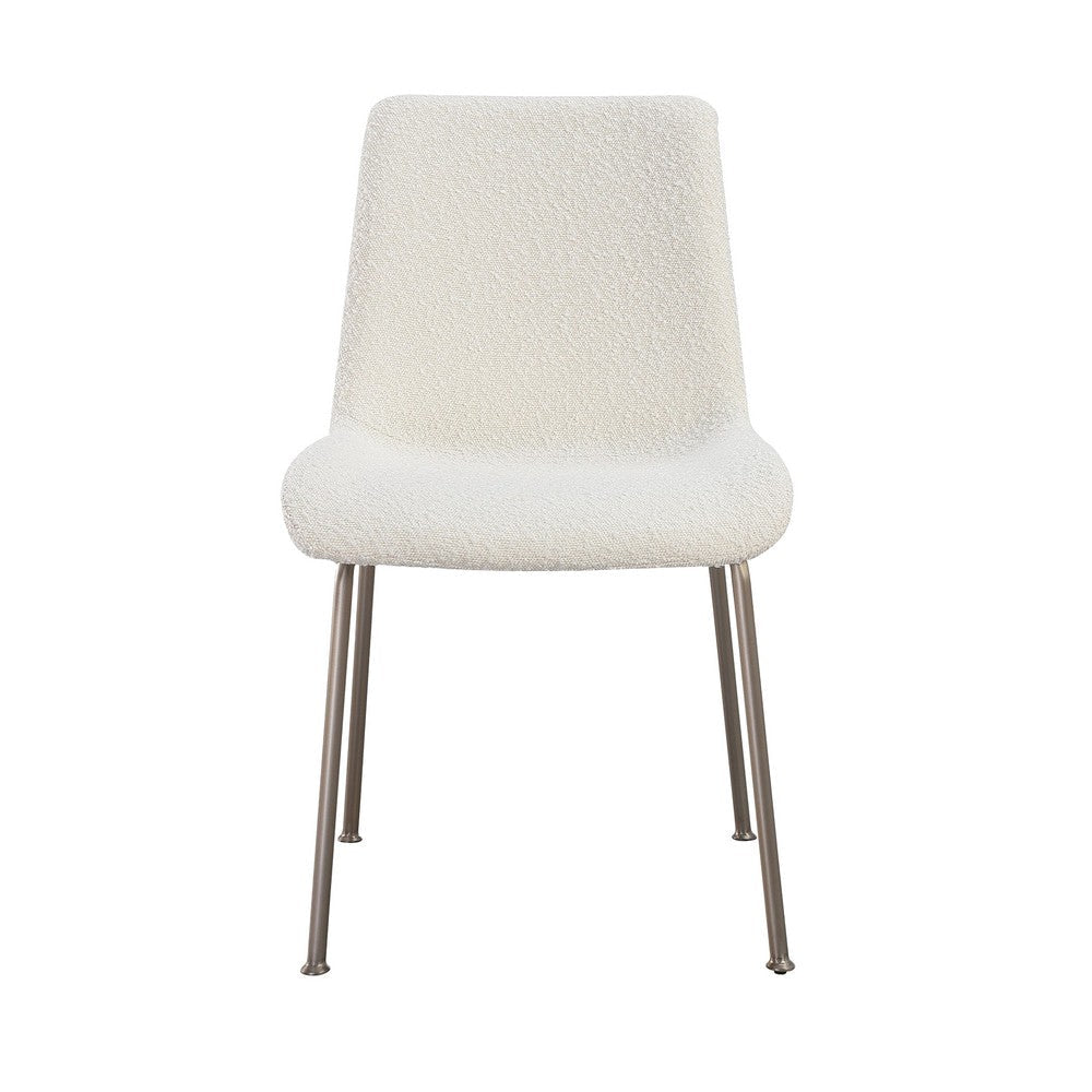 Zame 20 Inch Dining Chair Soft Boucle Upholstery Set of 2 Nickel Legs White BM308521