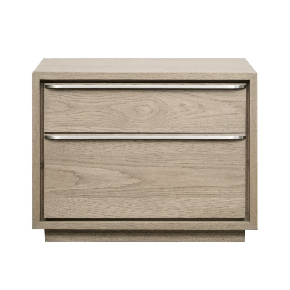 Rux 30 Inch Nightstand 2 Drawers Elongated Metal Handles Brown Wood BM308533