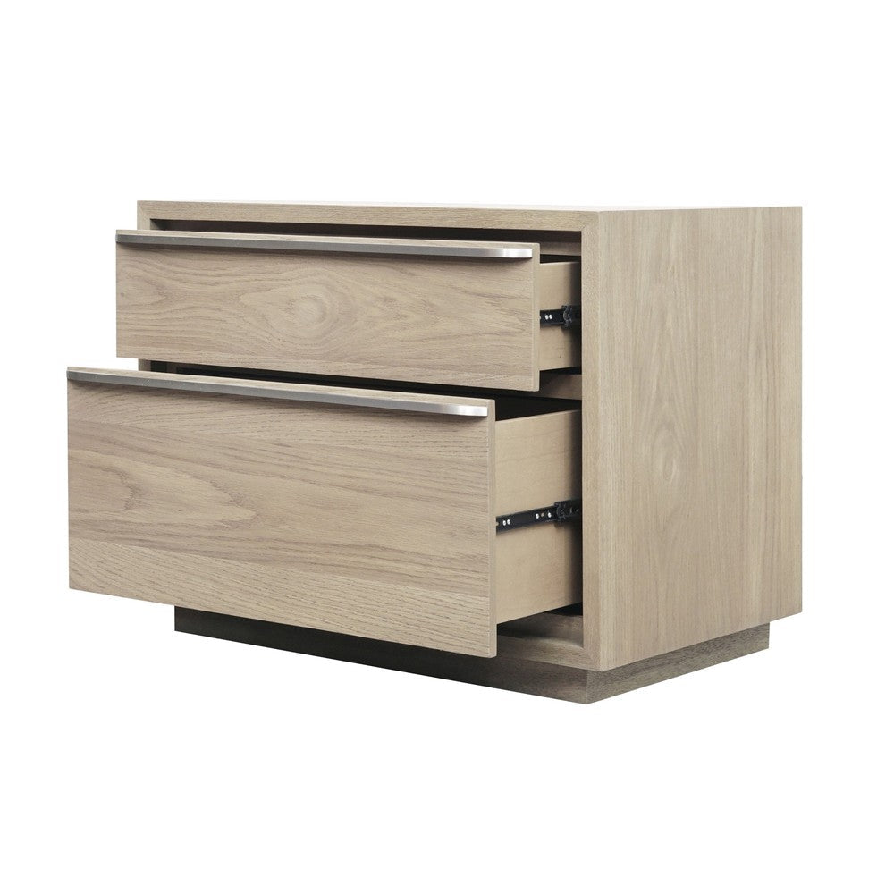 Rux 30 Inch Nightstand 2 Drawers Elongated Metal Handles Brown Wood BM308533