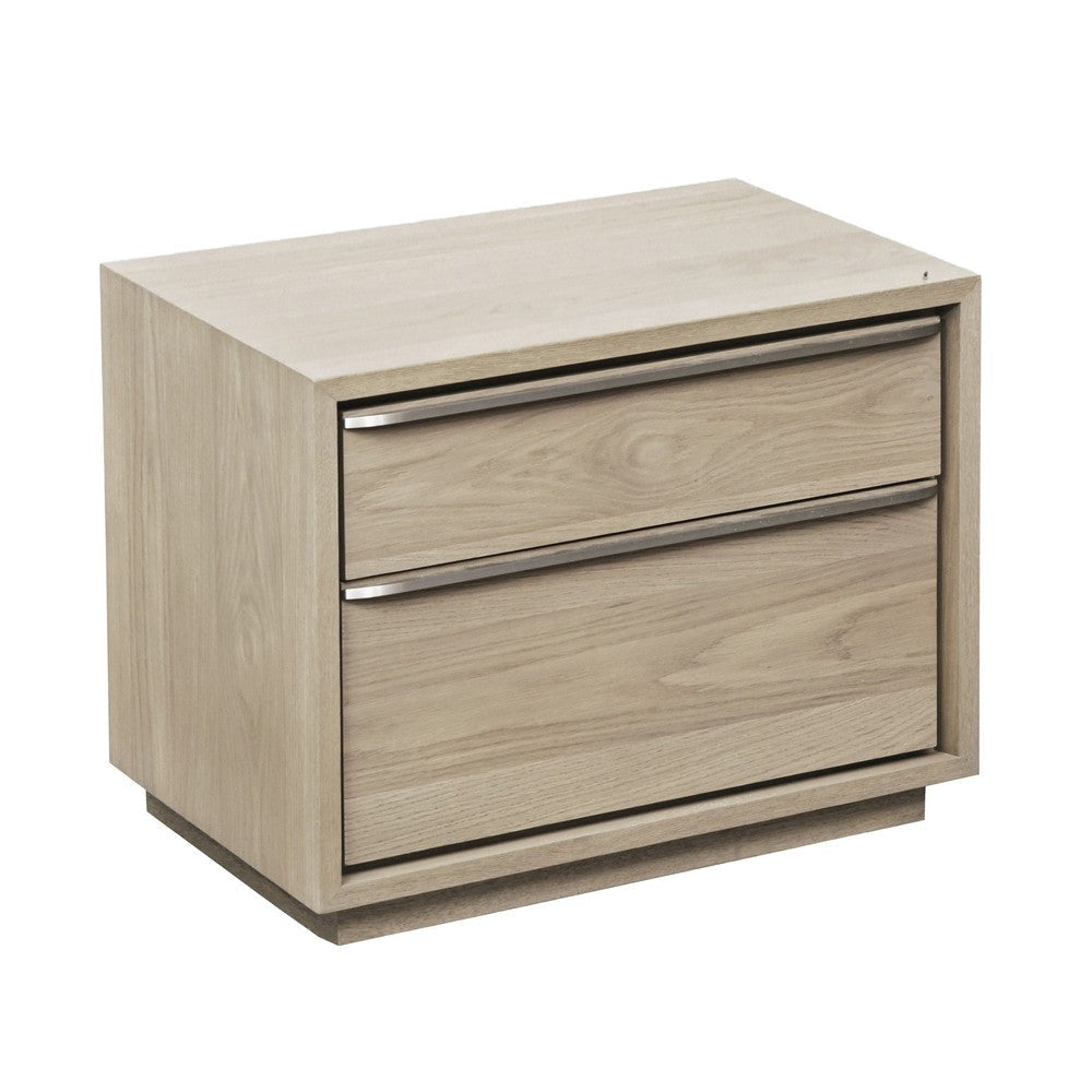 Rux 30 Inch Nightstand 2 Drawers Elongated Metal Handles Brown Wood BM308533