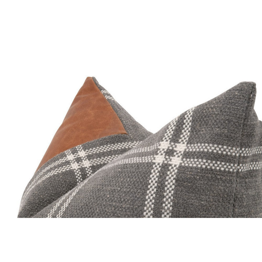 Veya 20 Inch Set of 2 Accent Throw Throw Pillows Leather Stripe Plaid Gray By Casagear Home BM308540