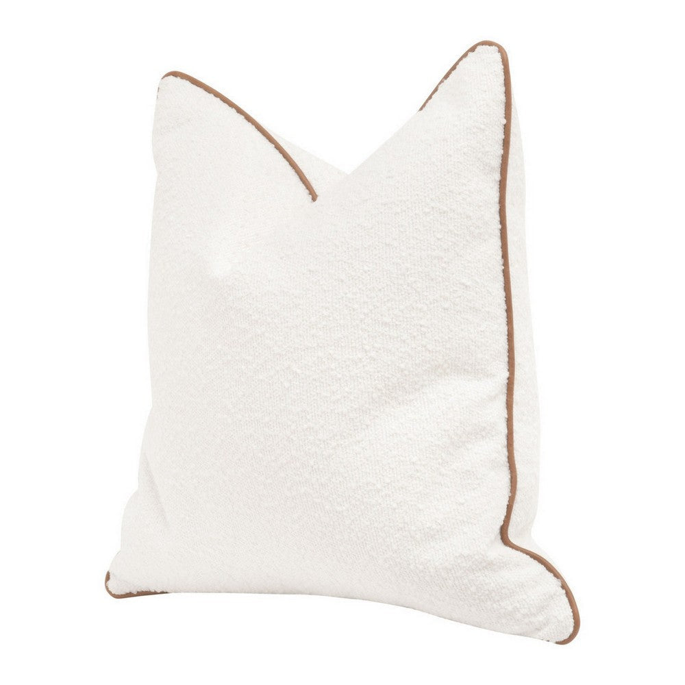 Bera 22 Inch Set of 2 Accent Throw Pillows, Brown Leather, White Boucle By Casagear Home