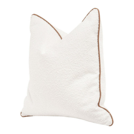 Bera 22 Inch Set of 2 Accent Throw Pillows, Brown Leather, White Boucle By Casagear Home