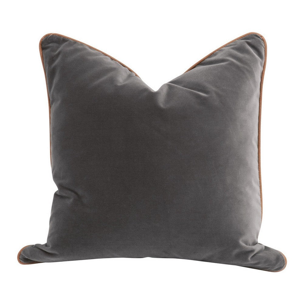 20 Inch Set of 2 Square Accent Throw Pillows Brown Leather Gray Velvet By Casagear Home BM308550