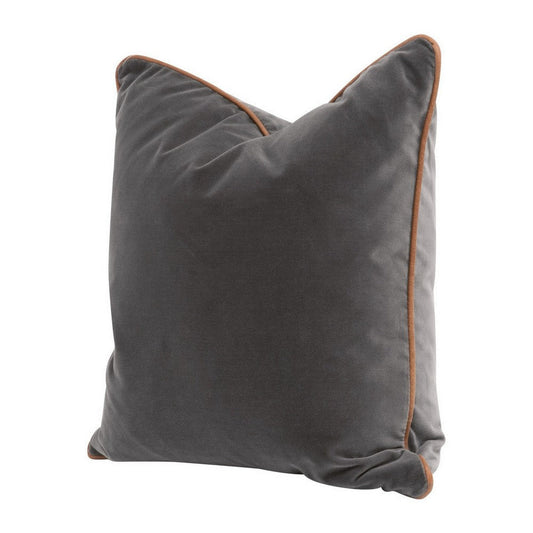 20 Inch Set of 2 Square Accent Throw Pillows, Brown Leather, Gray Velvet By Casagear Home