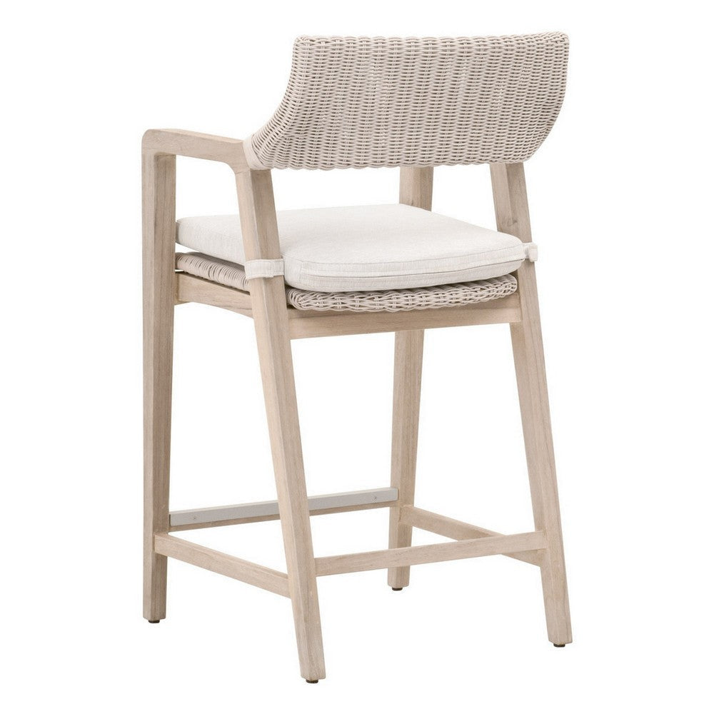 Uto 28 Inch Outdoor Counter Stool Chair Synthetic Wicker White Upholstery By Casagear Home BM308552