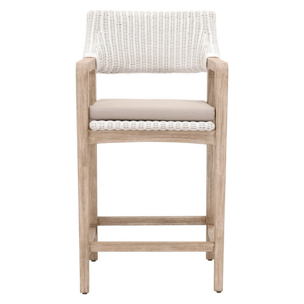 Uto 28 Inch Outdoor Counter Stool Chair White Rattan Woven Light Gray By Casagear Home BM308553