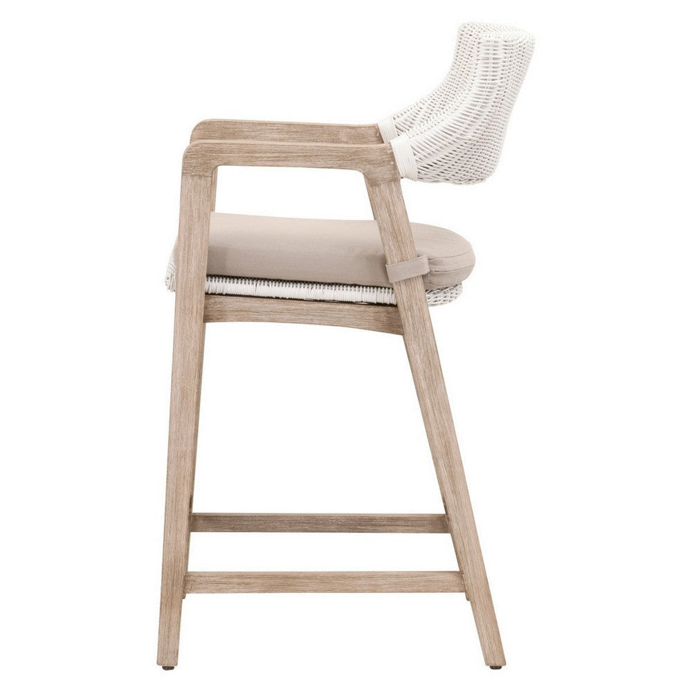 Uto 28 Inch Outdoor Counter Stool Chair White Rattan Woven Light Gray By Casagear Home BM308553