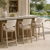 Uto 28 Inch Outdoor Counter Stool Chair, White Rattan Woven, Light Gray  By Casagear Home