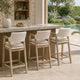 Uto 28 Inch Outdoor Counter Stool Chair, White Rattan Woven, Light Gray  By Casagear Home
