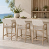 Uto 28 Inch Outdoor Counter Stool Chair, White Rattan Woven, Light Gray  By Casagear Home