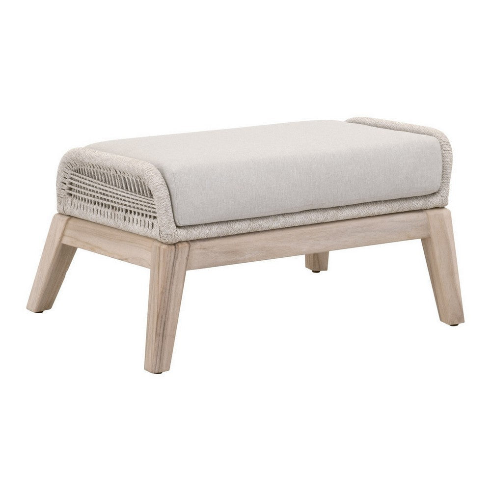 29 Inch Outdoor Footstool Polyolefin Rope White Olefin Upholstery Gray By Casagear Home BM308556