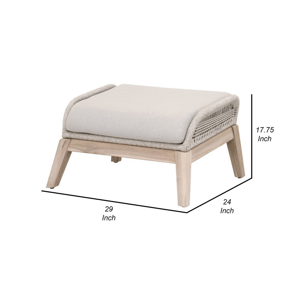 29 Inch Outdoor Footstool Polyolefin Rope White Olefin Upholstery Gray By Casagear Home BM308556