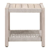 Xim 21 Inch Square Outdoor End Table, White Rope Shelf and Edges, Gray Wood By Casagear Home